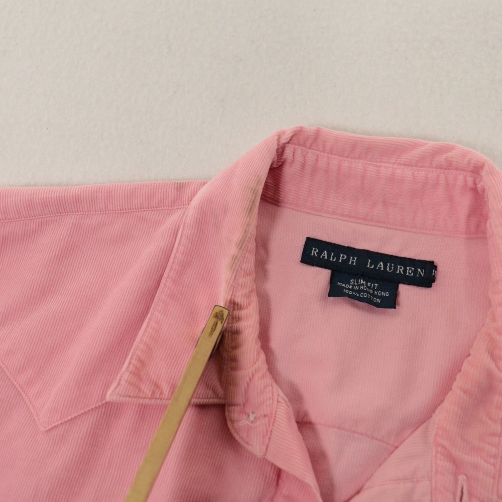 Vtg Ralph Lauren Womens Western Pearl Snap Shirt Corduroy Pink Slim Cotton Sz 10 - Picture 7 of 13